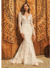 Sabrina Neck Ivory Lace Tulle V Back Wedding Dress